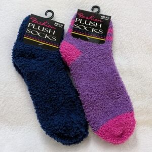 Fashion Plush Socks Set - Purple and Blue Sz 9-11
